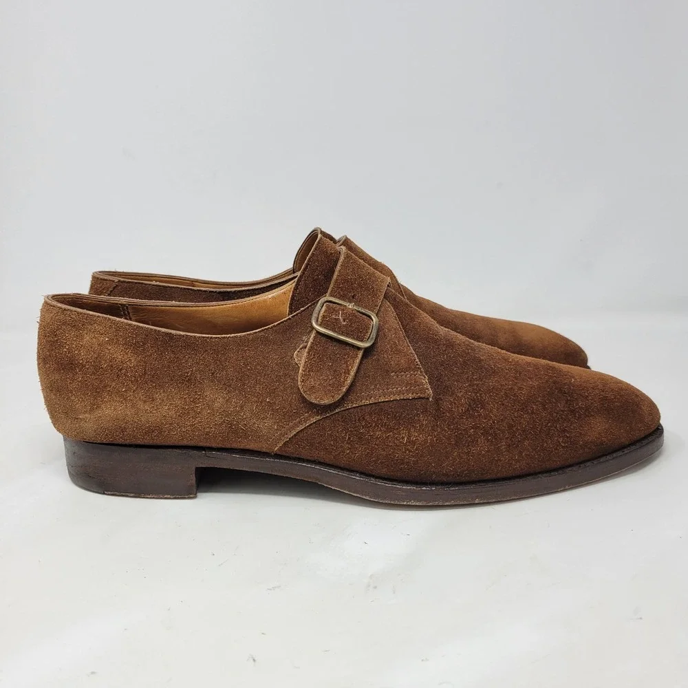 Ralph Lauren Brown Suede Single Monk Strap Men Made in England Dress Shoes Sz 11